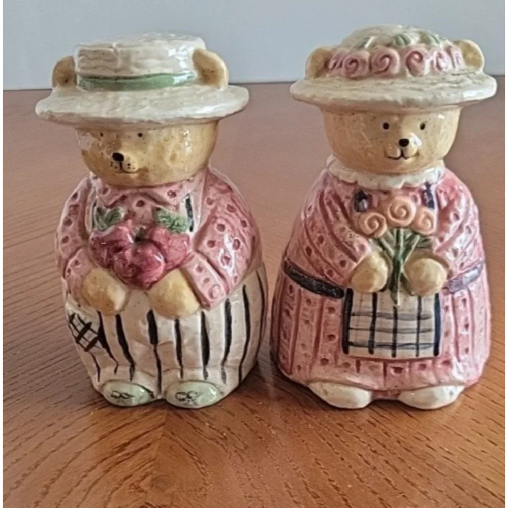 Vtg Country Church Bears Ceramic Sculptures‎ Figurines Cottage Farm House